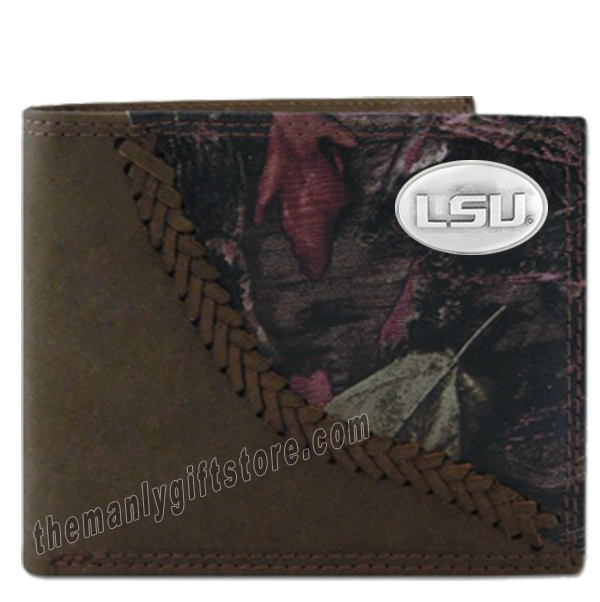 Louisiana State University LSU Fence Row Camo Leather Bifold Wallet