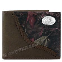 Load image into Gallery viewer, Dolphin Mahi Mahi Fence Row Camo Genuine Leather Bifold Wallet
