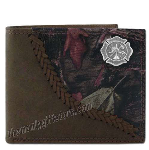 Maltese Cross Fireman  Fence Row Camo Genuine Leather Bifold Wallet