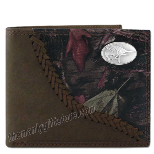 Marlin Saltwater Fish Fence Row Camo Genuine Leather Bifold Wallet