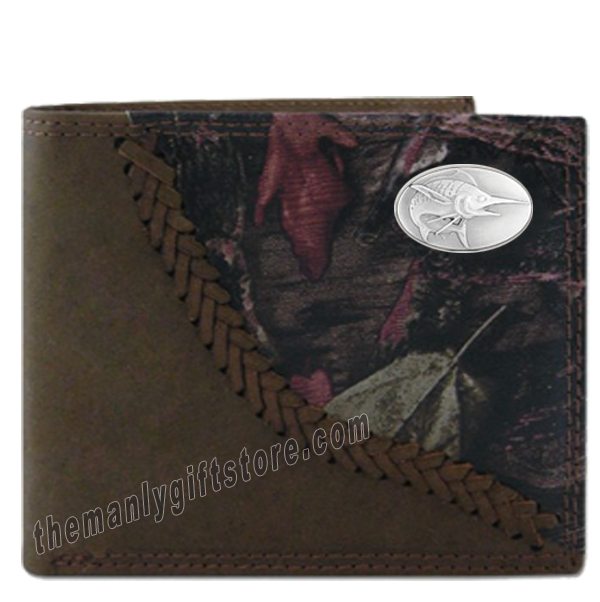 Marlin Saltwater Fish Fence Row Camo Genuine Leather Bifold Wallet