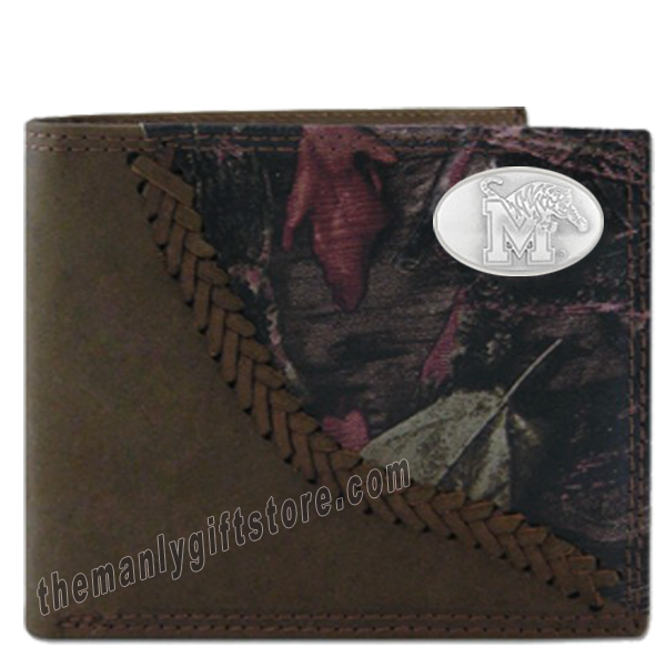 Memphis Tigers Fence Row Camo Genuine Leather Bifold Wallet