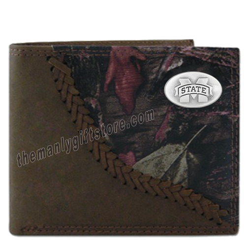Mississippi State Bulldogs Fence Row Camo Genuine Leather Bifold Wallet