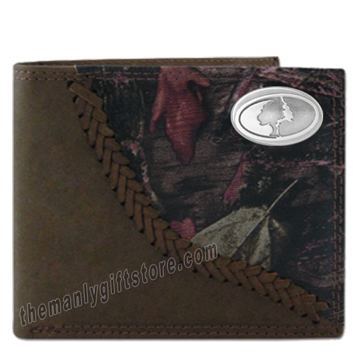 Mossy Oak Logo Fence Row Camo Genuine Leather Bifold Wallet