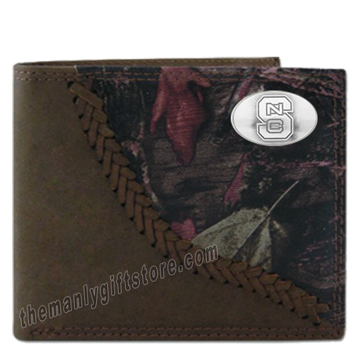 North Carolina State Fence Row Camo Genuine Leather Bifold Wallet