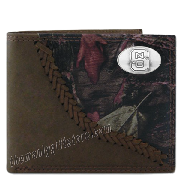 North Carolina State Fence Row Camo Genuine Leather Bifold Wallet