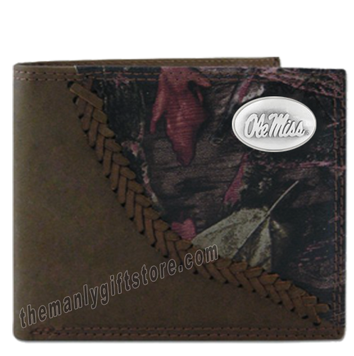 Ole Miss Rebels Fence Row Camo Genuine Leather Bifold Wallet