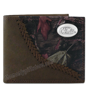 Ole Miss Rebels Fence Row Camo Genuine Leather Bifold Wallet