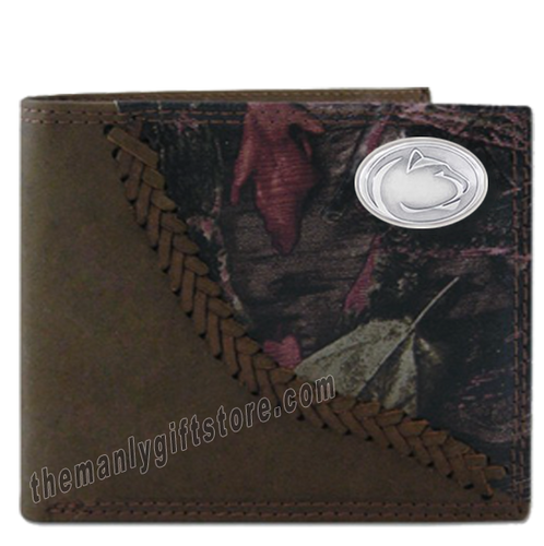 Penn State Nittany Lion Fence Row Camo Genuine Leather Bifold Wallet