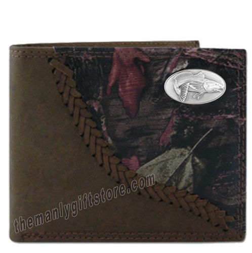 Saltwater Redfish Fence Row Camo Genuine Leather Bifold Wallet