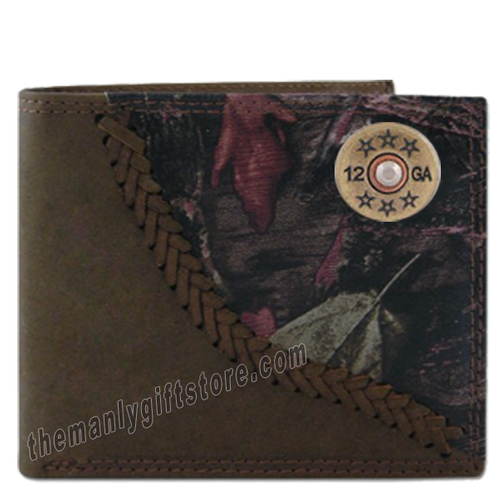 Shotgun Shell Fence Row Camo Genuine Leather Bifold Wallet