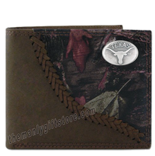 Load image into Gallery viewer, Texas Longhorns Fence Row Camo Genuine Leather Bifold Wallet