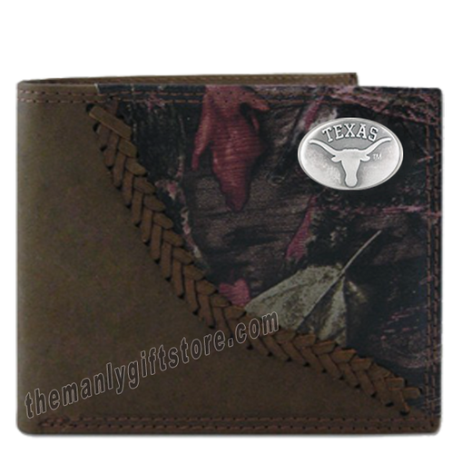 Texas Longhorns Fence Row Camo Genuine Leather Bifold Wallet