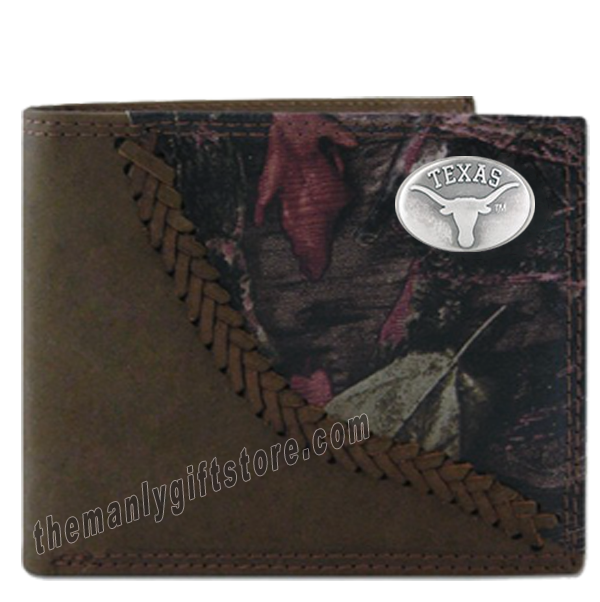 Texas Longhorns Fence Row Camo Genuine Leather Bifold Wallet