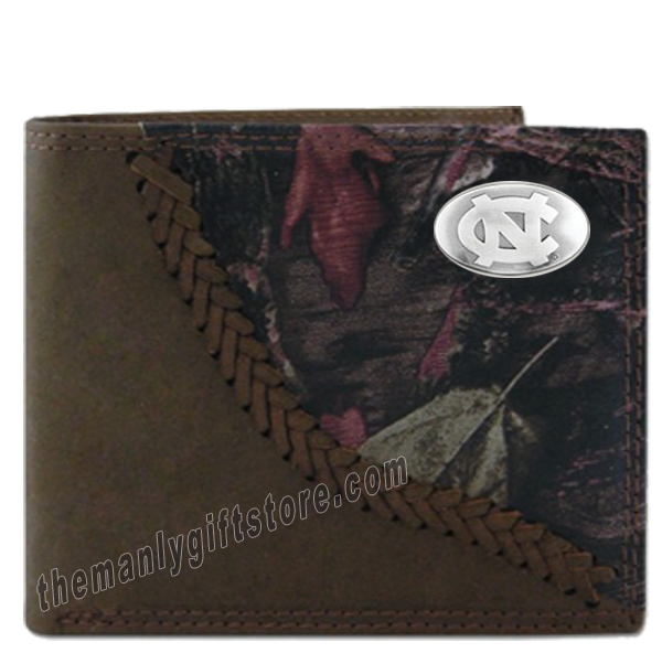 UNC North Carolina Tar Heels Fence Row Camo Genuine Leather Bifold Wallet