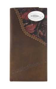 Ichthys Christian Fish Fence Row Camo Genuine Leather Roper Wallet