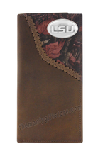 Load image into Gallery viewer, Louisiana State University LSU Fence Row Camo Leather Roper Wallet