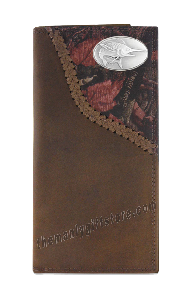 Marlin Saltwater Fish Fence Row Camo Genuine Leather Roper Wallet