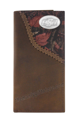 OSU Oklahoma State Fence Row Camo Genuine Leather Roper Wallet