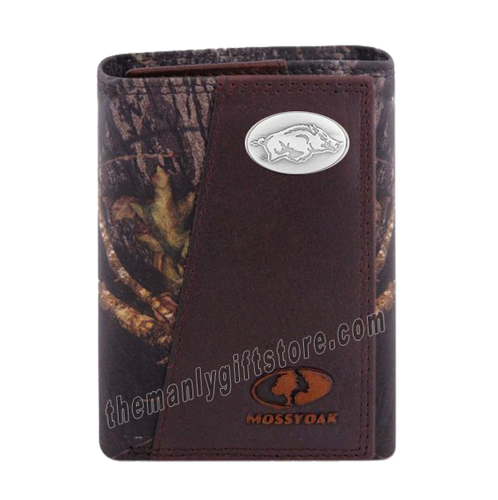 Arkansas Razorbacks Mossy Oak Camo Zep Pro Trifold Leather Wallet