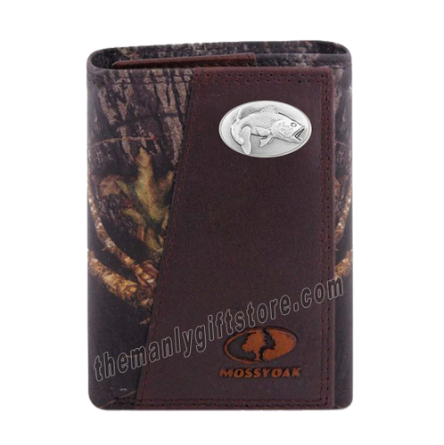 Largemouth Bass Mossy Oak Camo Zep Pro Trifold Leather Wallet