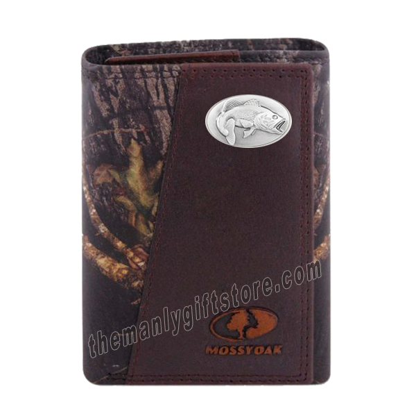 Largemouth Bass Mossy Oak Camo Zep Pro Trifold Leather Wallet