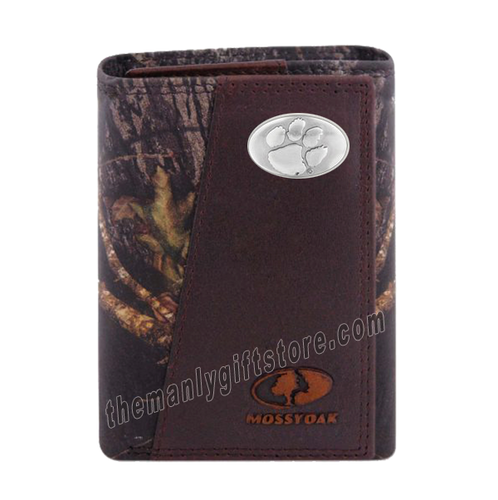 Clemson Tigers Mossy Oak Camo Zep Pro Trifold Leather Wallet