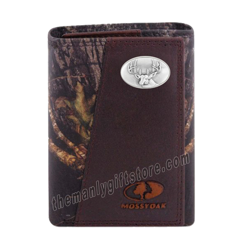 Buck Deer Mossy Oak Camo Zep Pro Trifold Leather Wallet