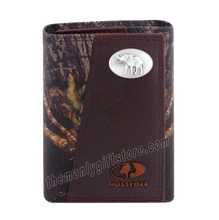Load image into Gallery viewer, Elephant Mascot Alabama Mossy Oak Camo Zep Pro Trifold Leather Wallet