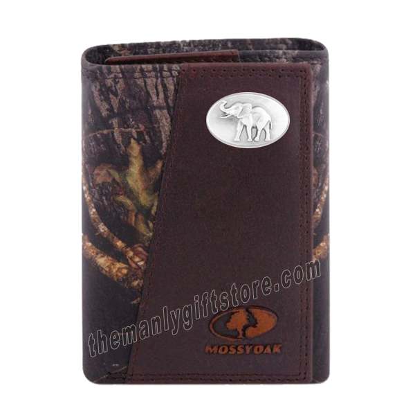 Elephant Mascot Alabama Mossy Oak Camo Zep Pro Trifold Leather Wallet