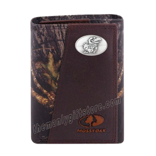 Kansas Jayhawks Mossy Oak Camo Zep Pro Trifold Leather Wallet