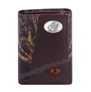 Kansas Jayhawks Mossy Oak Camo Zep Pro Trifold Leather Wallet