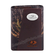 Load image into Gallery viewer, Louisiana State University LSU Mossy Oak Camo Zep Pro Trifold Leather Wallet