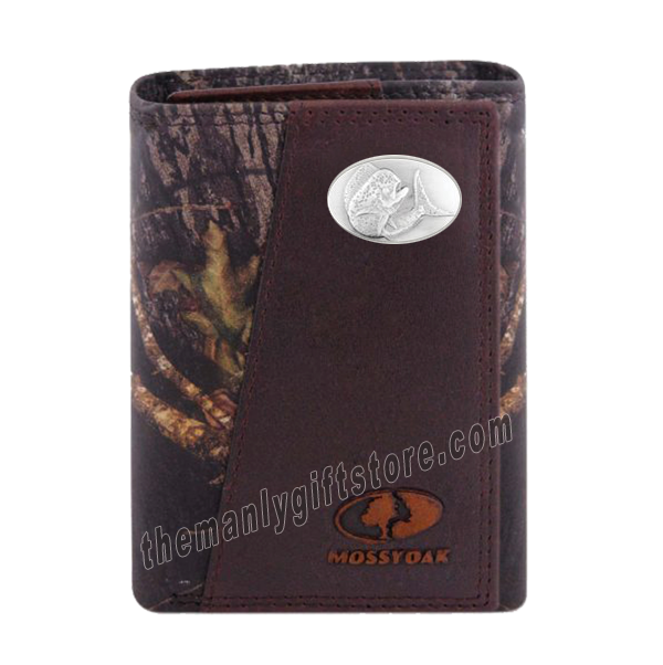 Dolphin Mahi Mahi Mossy Oak Camo Zep Pro Trifold Leather Wallet
