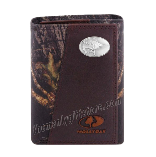 Marlin Saltwater Fish Mossy Oak Camo Zep Pro Trifold Leather Wallet