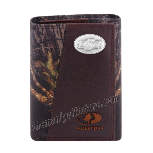 OSU Oklahoma State Mossy Oak Camo Zep Pro Trifold Leather Wallet