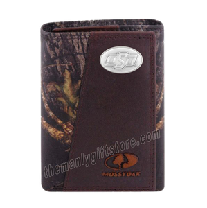 OSU Oklahoma State Mossy Oak Camo Zep Pro Trifold Leather Wallet