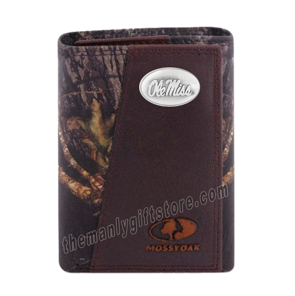 Ole Miss Rebels Mossy Oak Camo Zep Pro Trifold Leather Wallet