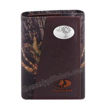 Load image into Gallery viewer, South Carolina Palmetto Tree Mossy Oak Camo Zep Pro Trifold Leather Wallet