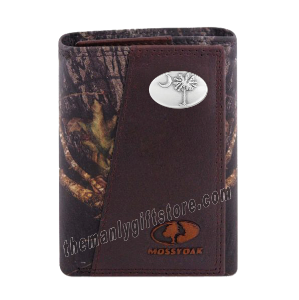 South Carolina Palmetto Tree Mossy Oak Camo Zep Pro Trifold Leather Wallet
