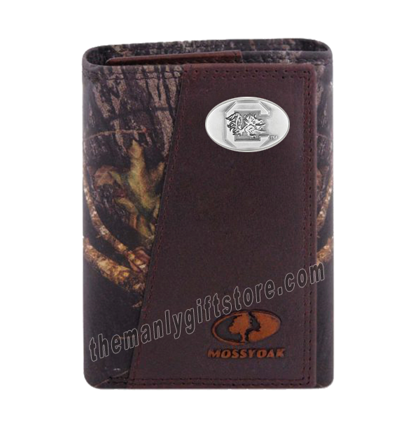 South Carolina Gamecocks Mossy Oak Camo Zep Pro Trifold Leather Wallet