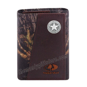 Texas Star Mossy Oak Camo Zep Pro Trifold Leather Wallet