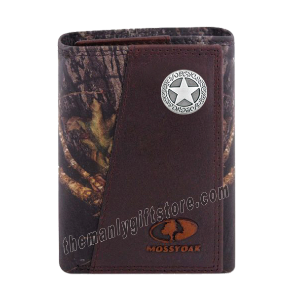 Texas Star Mossy Oak Camo Zep Pro Trifold Leather Wallet