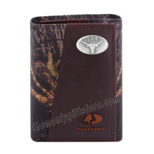 Load image into Gallery viewer, Texas Longhorns Mossy Oak Camo Zep Pro Trifold Leather Wallet