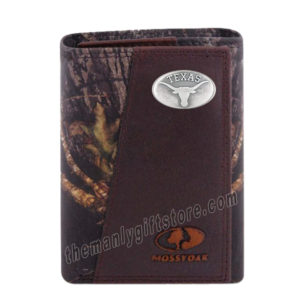 Texas Longhorns Mossy Oak Camo Zep Pro Trifold Leather Wallet