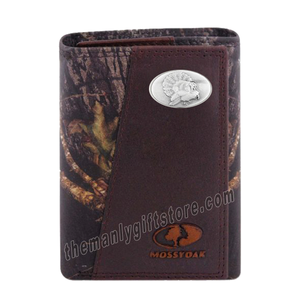 Turkey Strutting Mossy Oak Camo Zep Pro Trifold Leather Wallet