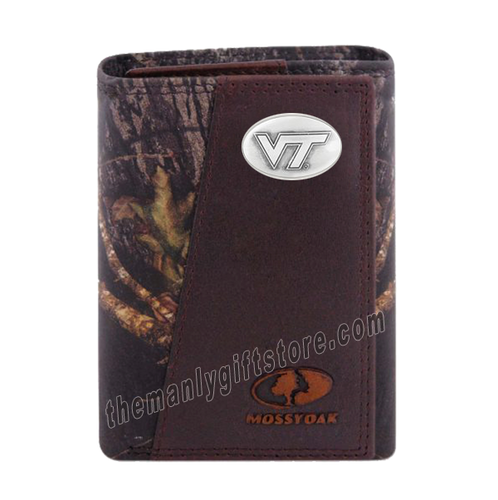Virginia Tech Hokies Mossy Oak Camo Zep Pro Trifold Leather Wallet