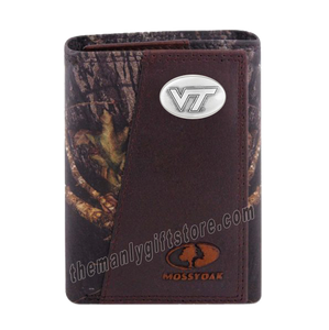 Virginia Tech Hokies Mossy Oak Camo Zep Pro Trifold Leather Wallet