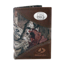 Load image into Gallery viewer, North Carolina State Mossy Oak Camo Trifold Wallet