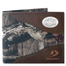 Load image into Gallery viewer, OSU Oklahoma State Mossy Oak Camo Bifold Wallet